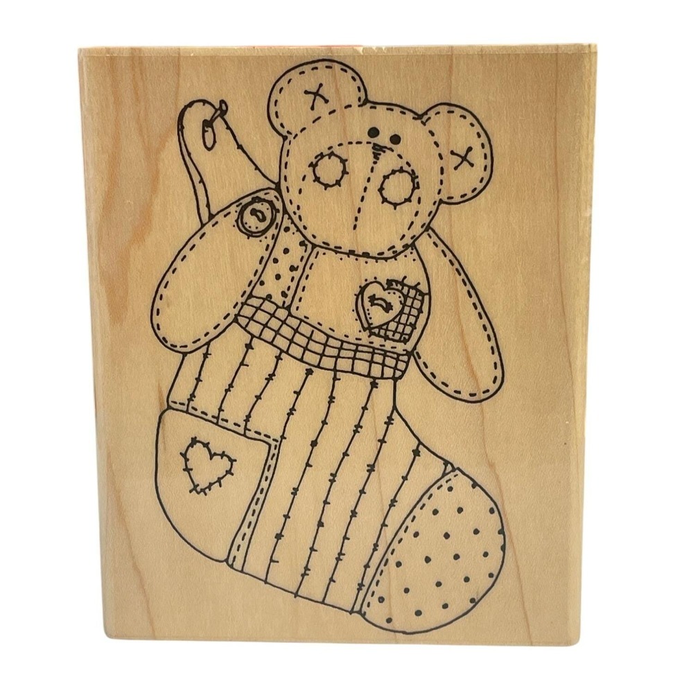 Mounted Rubber Stamp Teddy‎ Bear Christmas Stocking Patchwork Quilt